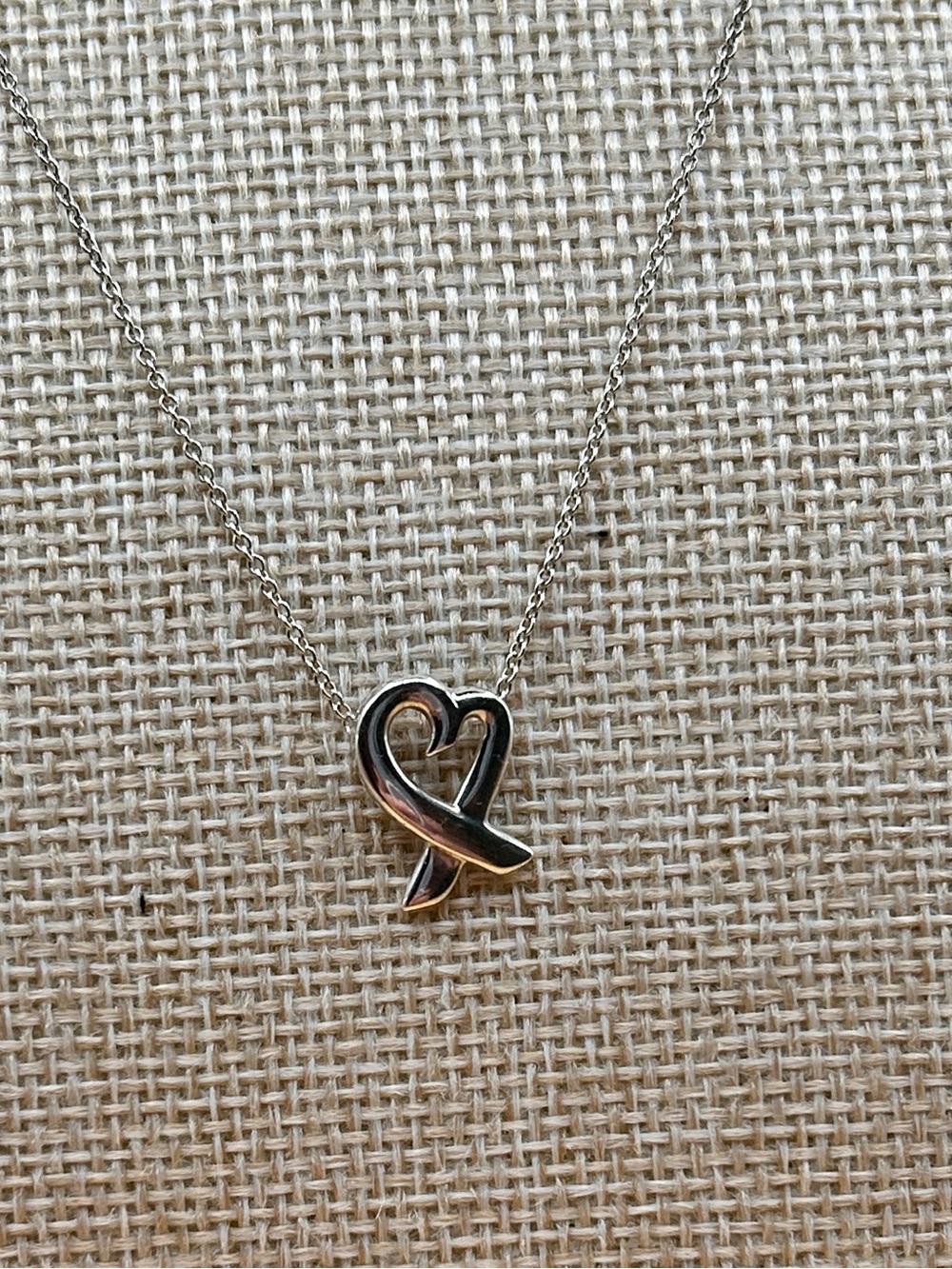 Tiffany & Co. .925 Sterling Silver Paloma Picasso Heart Ribbon Pendant Necklace